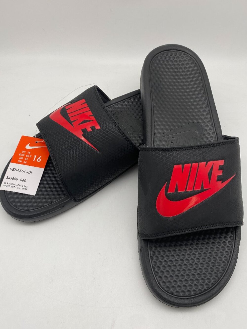 NIKE BENASSI JDI SLIDE SANDAL BLACK/RED #343880 060 US MEN SIZE 16